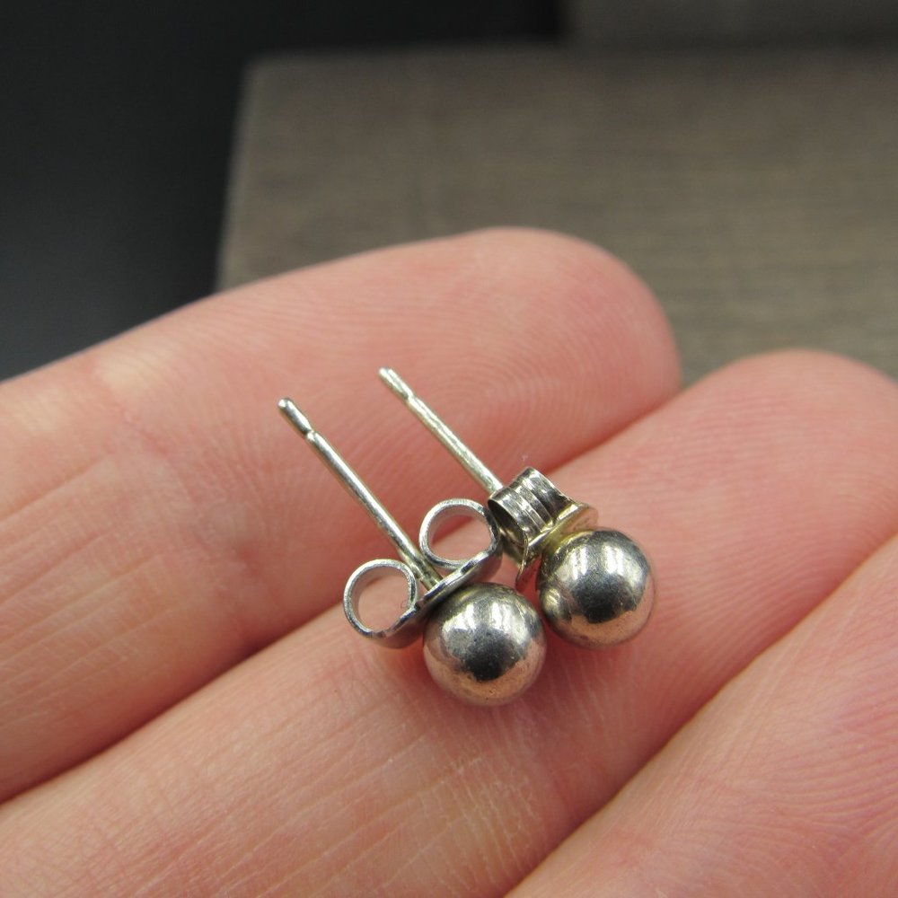 Sterling Silver Tiny Plain Ball Stud Earrings - image 3